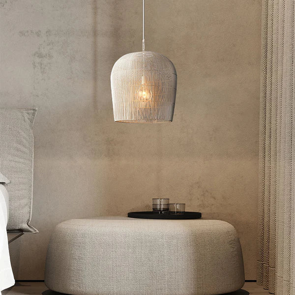 Woven Basket Ceiling Shade Handcrafted Natural Fiber 12-24 Inch Round Bohemian Overhead Fixture Black White Bedroom Kitchen Minimalist Organ