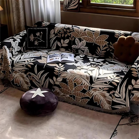 Vibrant Chenille Sofa Cover - Soft Fabric, Jungle Style with Tassels