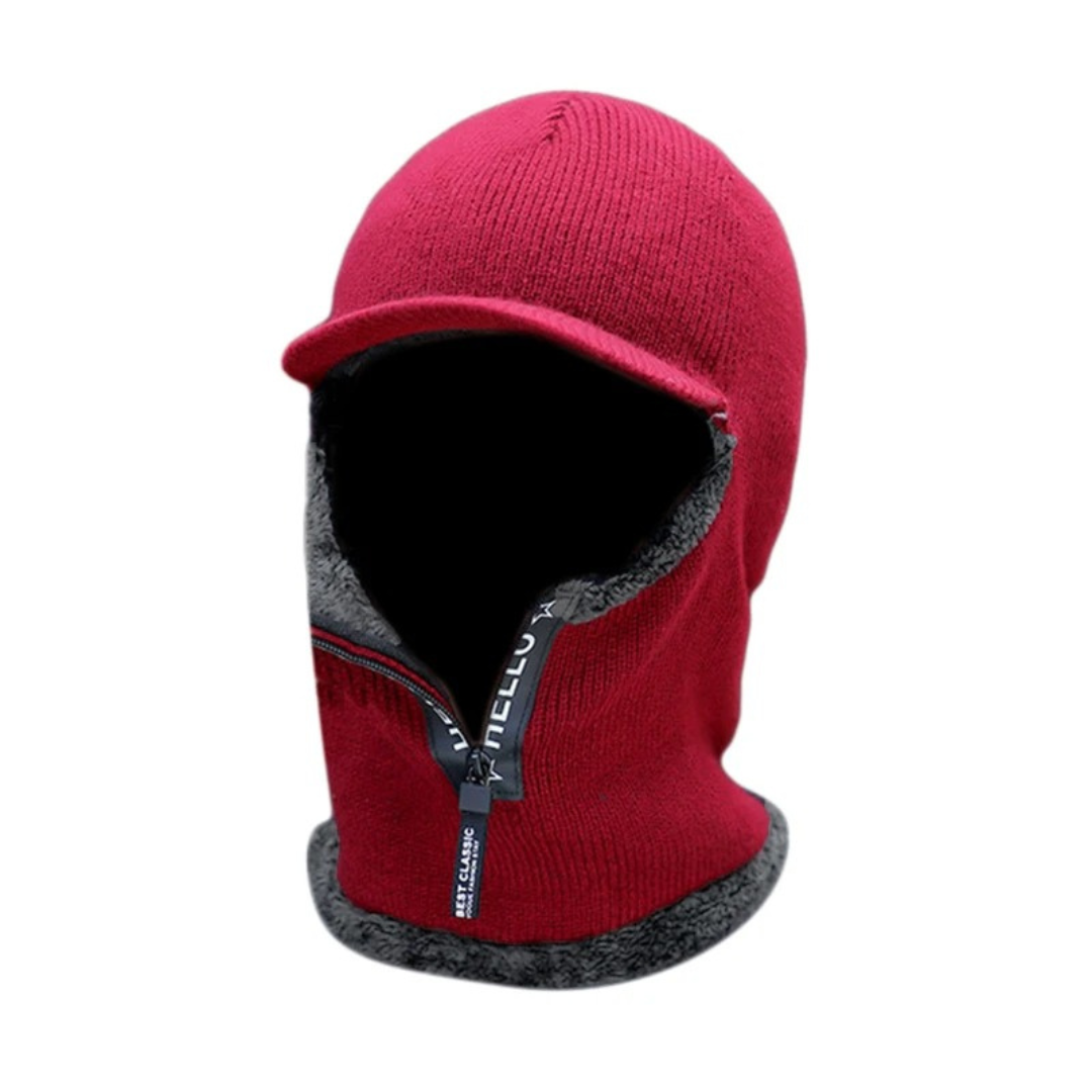 Knit Winter Balaclava with Fleece Lining & Zip Shield for Cycling, Skiing & Outdoor Cold Weather
