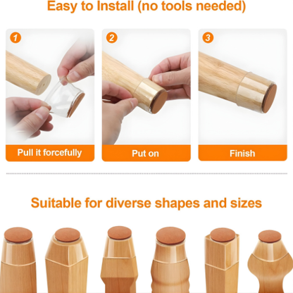 Furniture Leg Caps Clear Silicone with Felt Pads for Floor Protection on Hardwood, Tile, Laminate | Chair Table Feet Covers Anti-Scratch