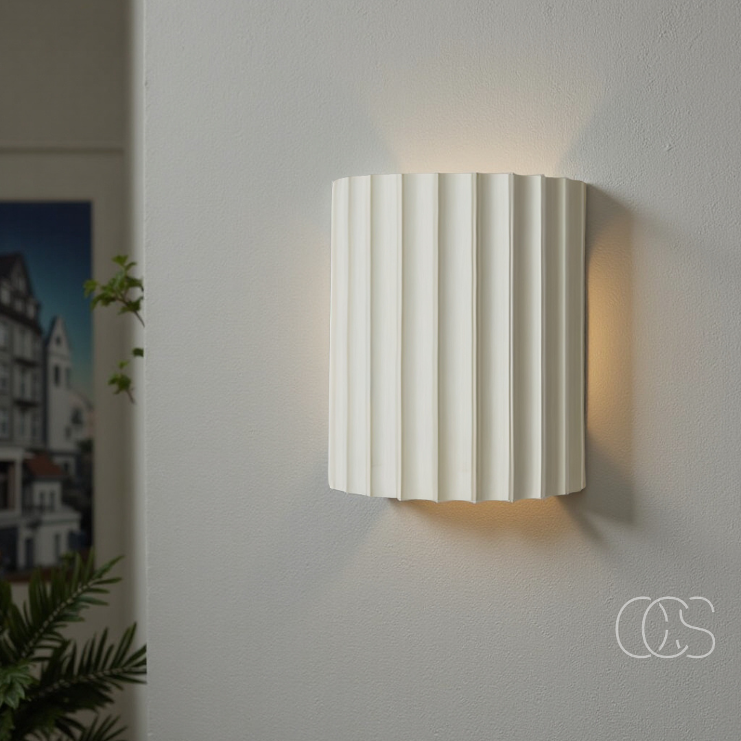 Ridged Round LED Wall Sconce with Warm Ambient Up & Down Light for Hallway, Bedroom & Living Room | Modern Minimalist Design in Four Earth