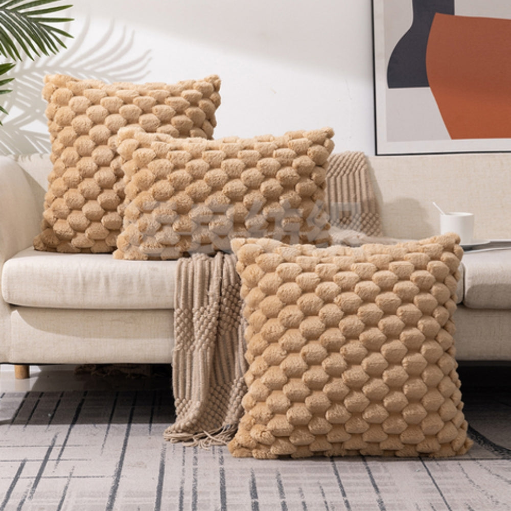 Raised Textured Throw Pillow Cover Blush Tone Zip-Close Blend Fabric for Living Room Bedroom Couch Seating Neutral Home Accents