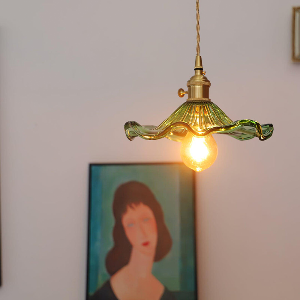 Floral Glass Hanging Fixture with Integrated LED for Dining Rooms & Bedrooms | Overhead Ambient Illumination | Modern Botanical Silhouette C