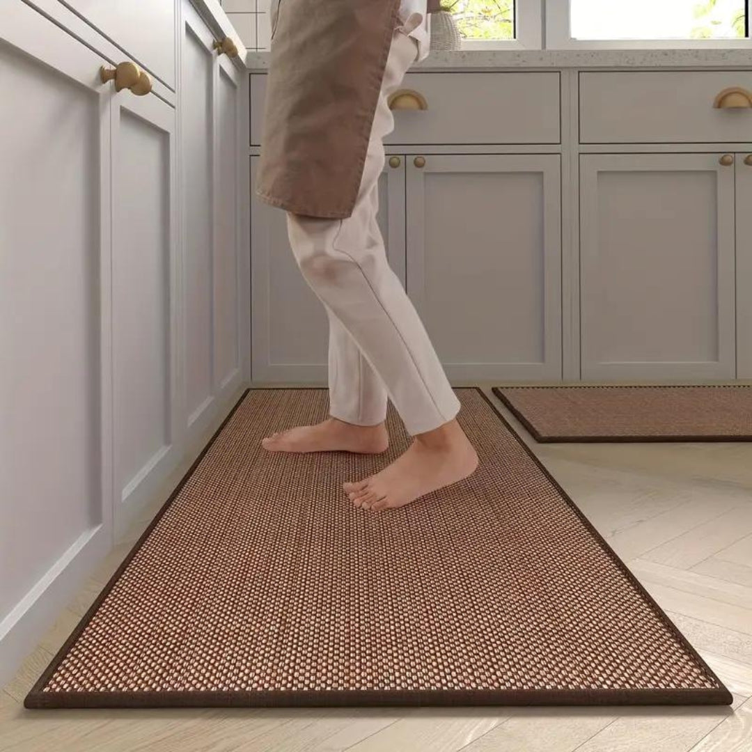 Anti-Fatigue Kitchen Runner Set 18×47 & 18×28 Inch Non-Slip Comfort Floor Mats Beige Cushioned Standing Pad for Sink Stove Cooking Area