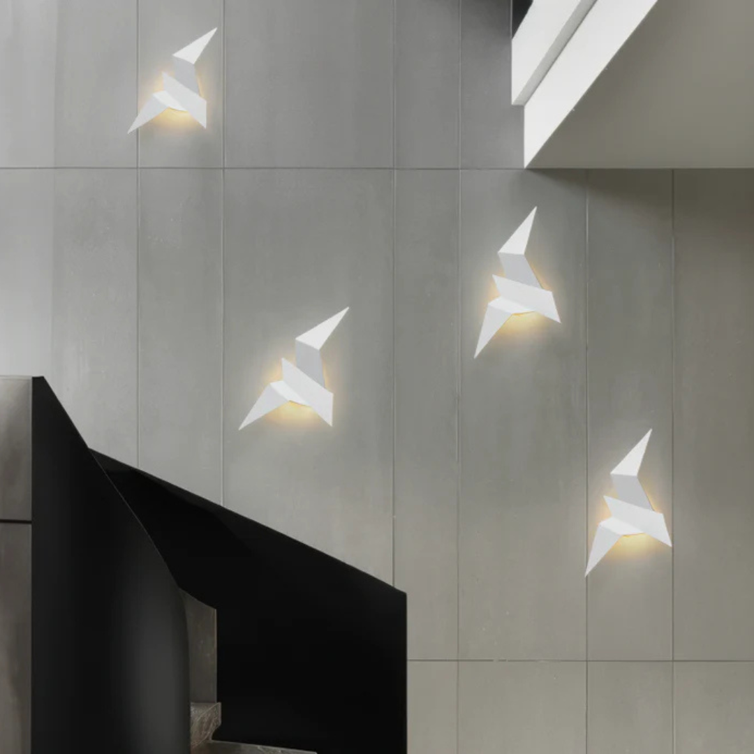 Folded Metal Wall Sconce with Geometric Silhouette | Warm White LED Accent Light for Living Room, Bedroom, Hallway | Modern Sculptural