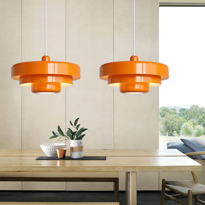 Hanging Iron Ceiling Fixture 14 Inch Layered Shade Height-Adjustable for Kitchen Dining Room Bedroom Modern Retro Downlight E27 Socket