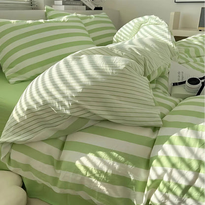 Striped Linen Bed Set King Queen Double Twin Hotel Quality Comforter Cover Fitted Sheet Pillowcases Neutral Bedroom Essentials for Modern &
