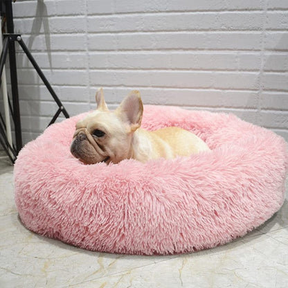Round Plush Pet Bed with Raised Rim for Dogs & Cats | Anti-Anxiety Donut Cushion for Small Medium Large Pets | Machine Washable