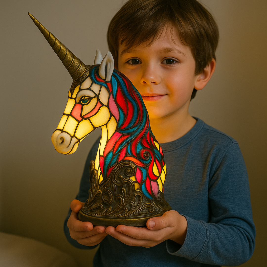 Handcrafted Unicorn Night Light Lamp with Warm Glow for Kids Rooms, Nursery, Bedside Table Decor - Whimsical Fantasy Animal Desk Lamp Gift f