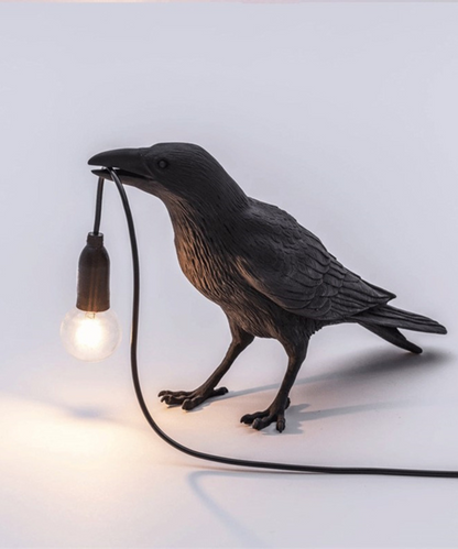 Raven Table Lamp with Bulb in Beak – Sculptural Bird Accent Light for Living Room, Bedroom & Office Decor
