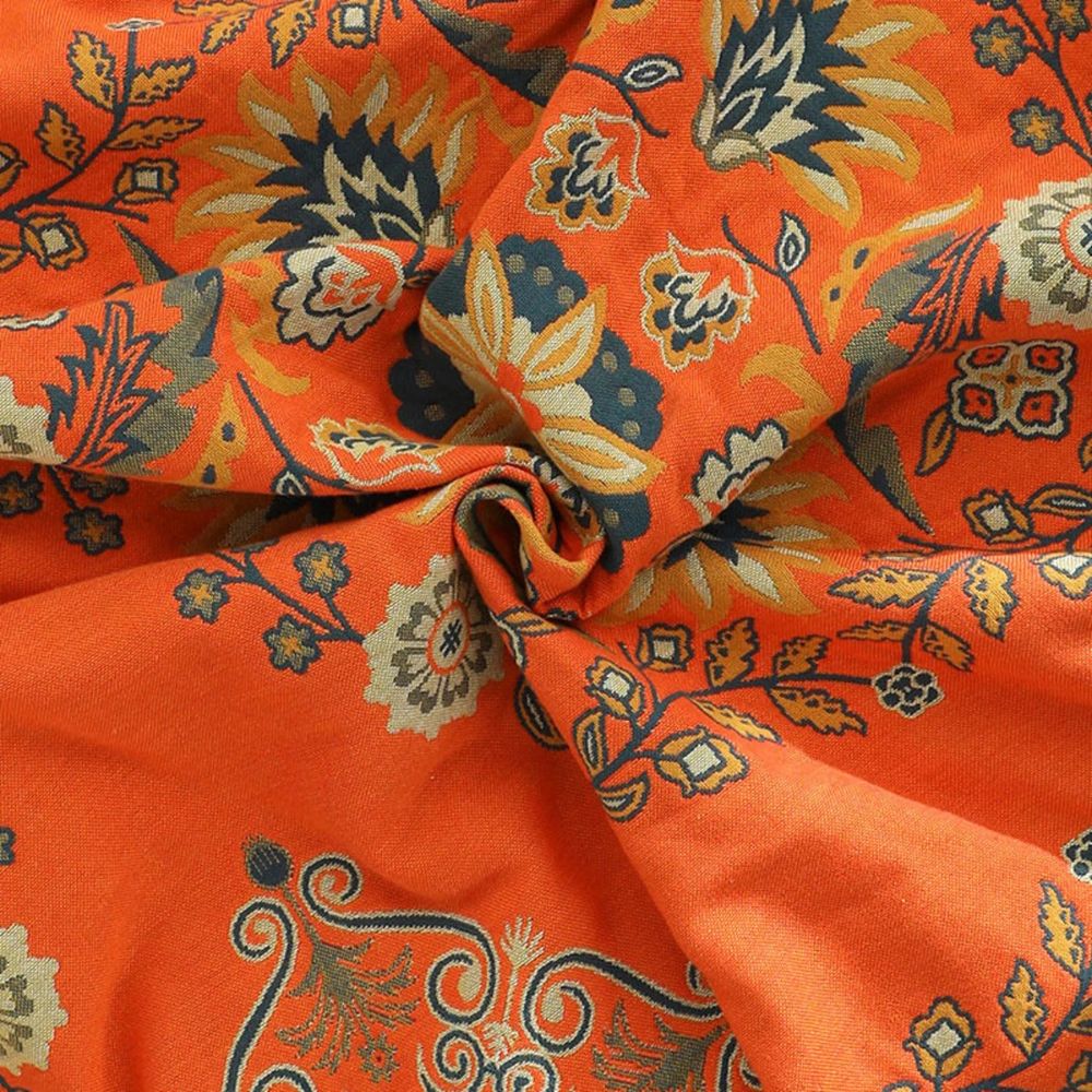 Reversible Cotton Throw Blanket with Floral Pattern Orange & Teal for Couch Sofa Bed Picnic Beach Home Decor
