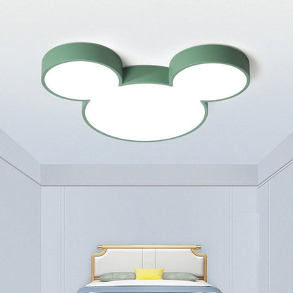 Cartoon Character LED Flush Mount Ceiling Light for Kids Room – Slim Low-Profile Design in Blue, Green, Pink & White with Integrated LED
