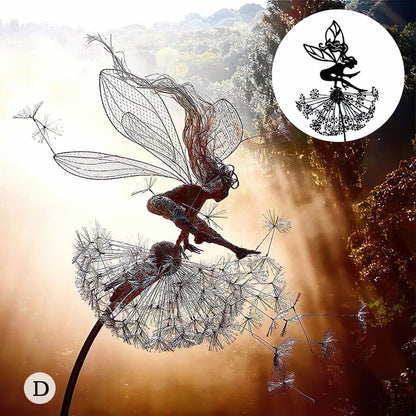 Metal Fairy Garden Stake with Dandelion Silhouette – Whimsical Outdoor Yard Art, Weather-Resistant Lawn Ornament for Flower Beds & Walkways