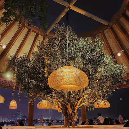 Woven Rattan Ceiling Light Fixture E26 Natural Boho Hanging Lamp for Dining Kitchen Island Bedroom Ambient Lighting Handcrafted Organic Text