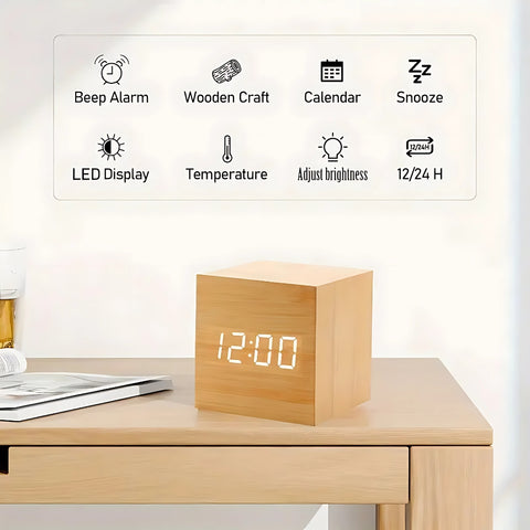 Modern Smart Cube Alarm Clock with Temperature & Snooze