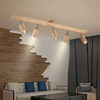 Adjustable LED Track Light 39 in Wood Finish Spotlight Bar Ceiling Mount for Kitchen Living Room Hallway Dining Room Modern Scandinavian Hom