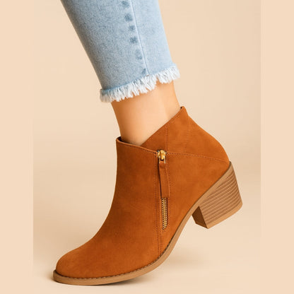 Women's Pointed-Toe Ankle Boots with Block Heel – Side Zip Bootie for Work, Casual & Evening Wear