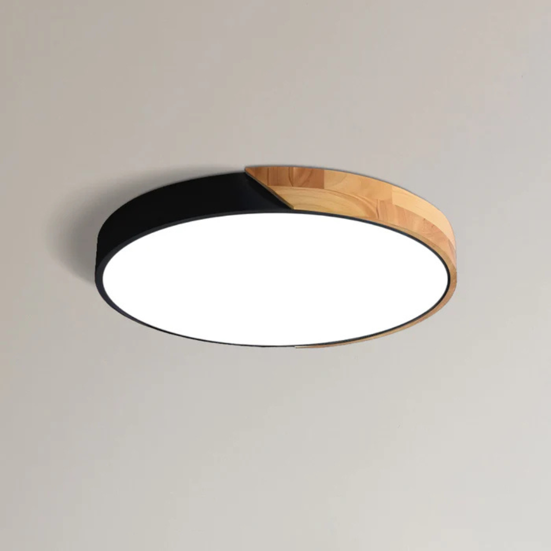 Round Wood & Acrylic LED Ceiling Light – Scandinavian Flush Mount for Bedroom, Living Room & Hallway