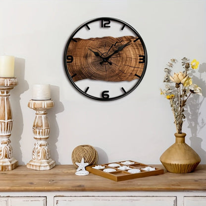 Rustic Carved Wood Wall Clock Silent Sweep Movement for Living Room & Bedroom Decor