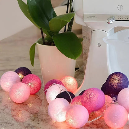 Cotton Ball String Lights LED Garland for Bedroom Living Room Nursery Party Decor USB or Battery Powered Ambient Lighting