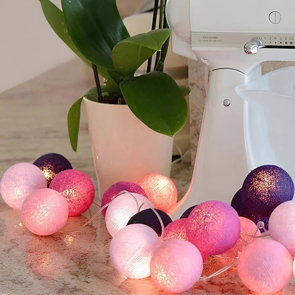 Cotton Ball String Lights LED Garland for Bedroom Living Room Nursery Party Decor USB or Battery Powered Ambient Lighting