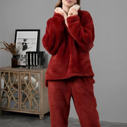 Women's Fleece Pajama Set Long Sleeve Top & Pants Cozy Sleepwear for Winter Nights Cold Weather Loungewear