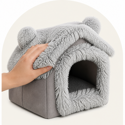 Ortekor Semi-Enclosed Plush Cat Bed (Removable Non-Slip Base)