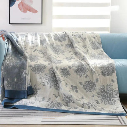 Lightweight Cotton Gauze Throw Blanket with Floral Design for Year-Round Comfort, Breathable Bedding for Bedroom, Sofa, or Guest Room