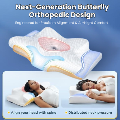 Contoured Memory Foam Sleep Pillow for Airway Support and Neck Alignment – Dual Height for Side and Back Sleepers, Breathable Mesh Cover