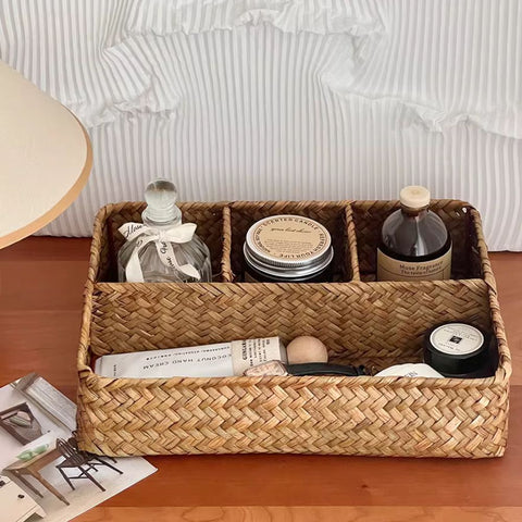 Nexa Wicker Storage Basket - Handwoven Natural, Multi-Compartment Organizer