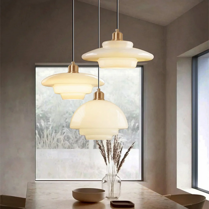 Adjustable Drop Ceiling Light with Cream Glass Shade and Gold Finish for Dining Room Kitchen Island Counter 47 in Cord E27 Socket Modern Far