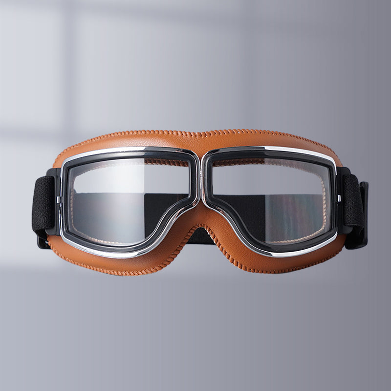 Retro Aviator Motorcycle Goggles with Padded Frame & Adjustable Strap for Men & Women