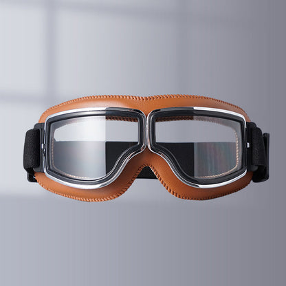Retro Aviator Motorcycle Goggles with Padded Frame & Adjustable Strap for Men & Women