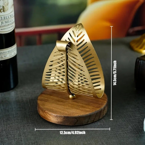 Ivy Tissue Box Holder - Iron Leaf Design, Wooden Base