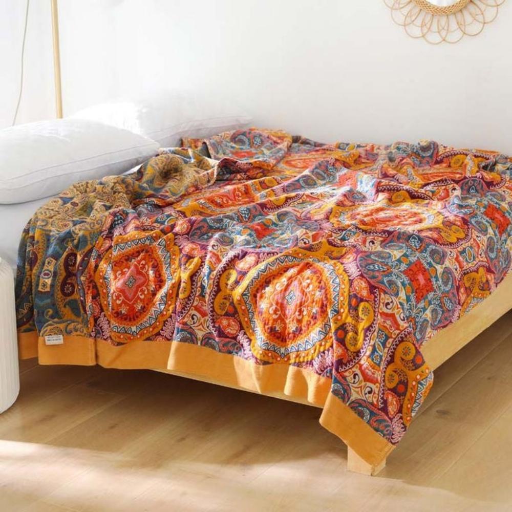 Reversible Cotton Throw Blanket Lightweight Breathable Summer Bedding for Hot Sleepers Temperature Regulating Double-Sided Quilt