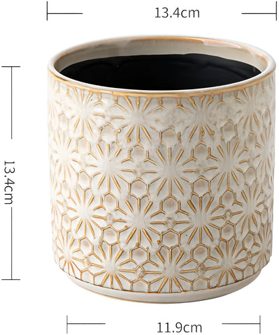 Brisa Utensil Holder - Ceramic, Embossed Floral Design