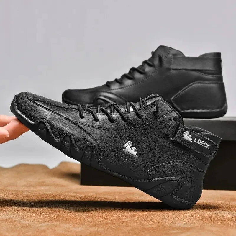 Men's Waterproof High-Top Sneakers with Elastic Slip-On Design - Durable Rubber Sole Boots for Street Style & All-Weather Wear