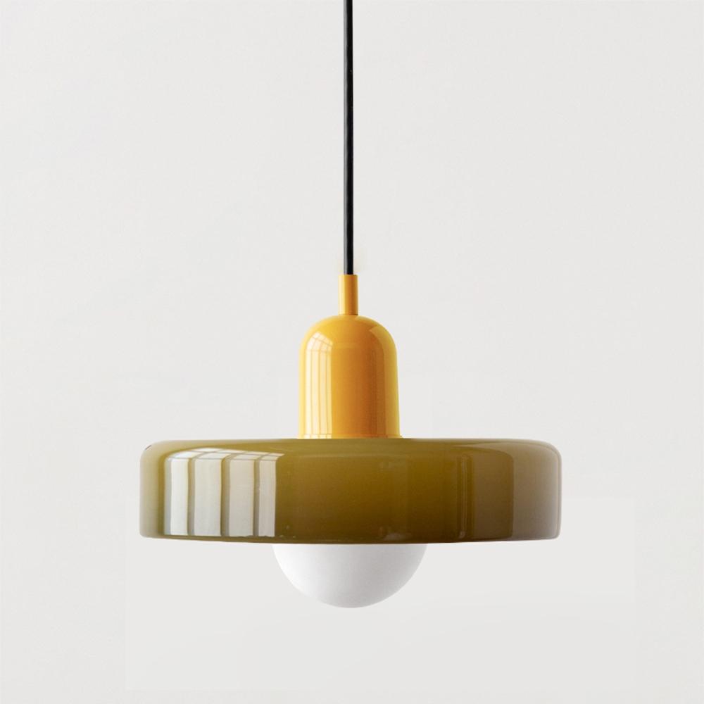 Colored Glass Pendant Light with Adjustable Cord for Dining Room & Living Room – Mid-Century Modern Geometric Hanging Fixture