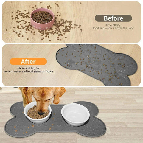 Benson Dog Food Mat - Waterproof Silicone, Non-Slip Bone Shape