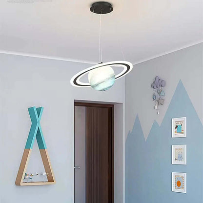 Space Planet LED Pendant Light for Kids Room – Glowing Saturn & Earth Ceiling Lamp with Astronaut Option