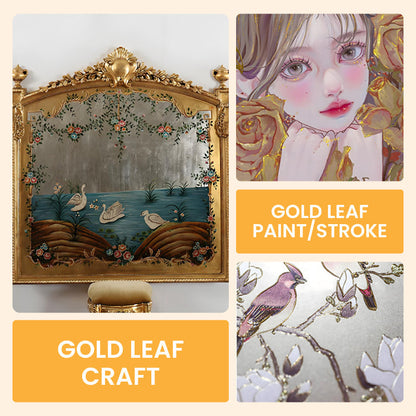 Metallic Leaf Paint for Furniture & Crafts – Gold & Silver Shimmering Finish – Water-Based Craft Paint with Brush – 7 oz
