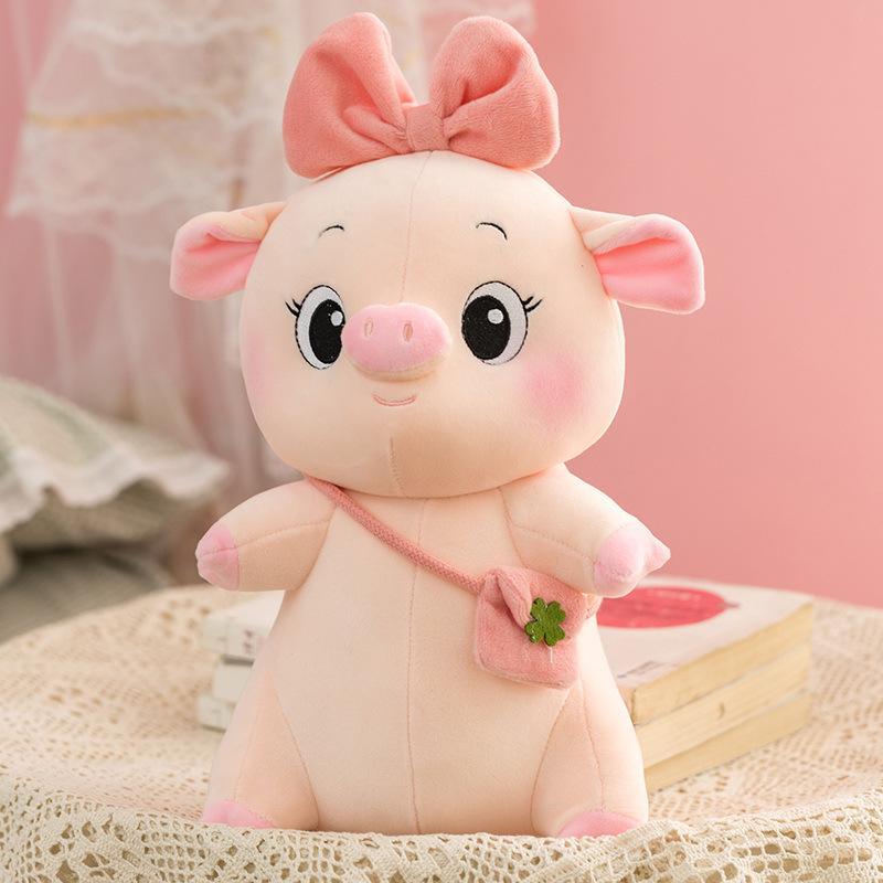 Adorable Pig Stuffed Animal Soft Plush Toy with Bow or Leaf Detail 20 Inch Huggable Companion for Kids Toddlers Adults Bedroom Decor