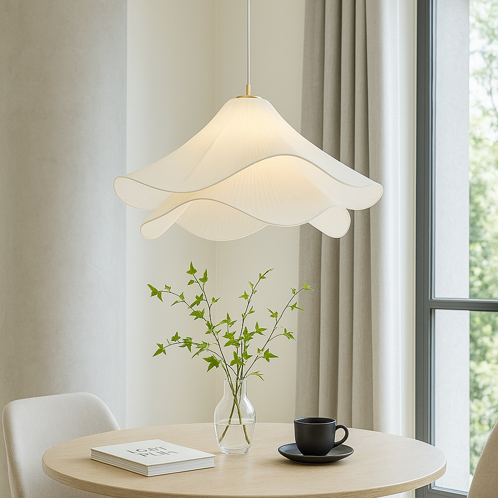 Floral Fabric Pendant Light for Dining Room – Adjustable Ceiling Fixture with Soft Layered Design, 16-24 in Sizes, E26 Socket, Modern Home L