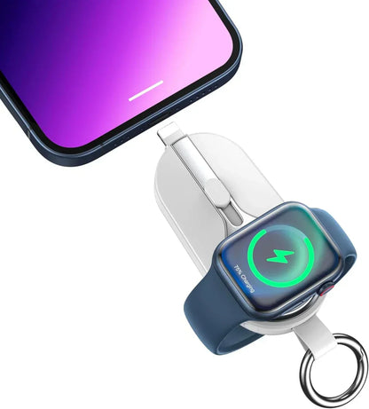 Clip-On Portable Power Bank with Wireless Charging Pad for Smartphones and Smartwatches, Lightweight Keychain Battery Pack with Carabiner At