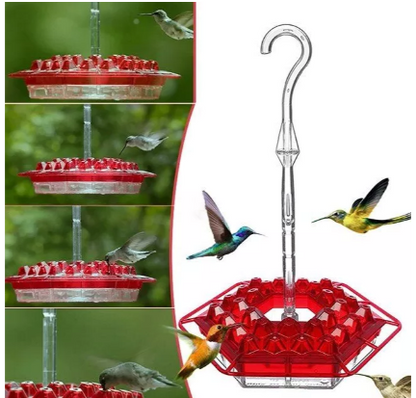 12 oz Hanging Hummingbird Feeder with 30 Feeding Ports & Built-In Ant Moat for Backyard Birds Outdoor Garden Patio Deck