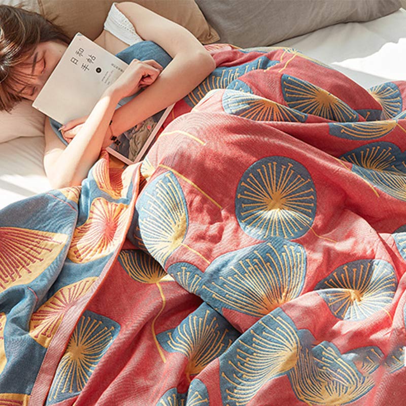 Reversible Cotton Quilt King Size Lightweight Coverlet Bedspread Dandelion Floral Print Breathable Summer Blanket for Bedroom Couch Air