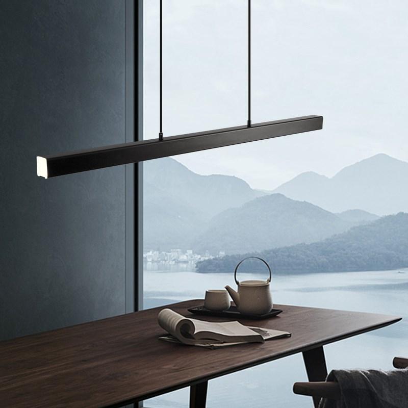 Sleek Overhead LED Bar Light Metal Frame Acrylic Diffuser Adjustable Height Dining Room Kitchen Island