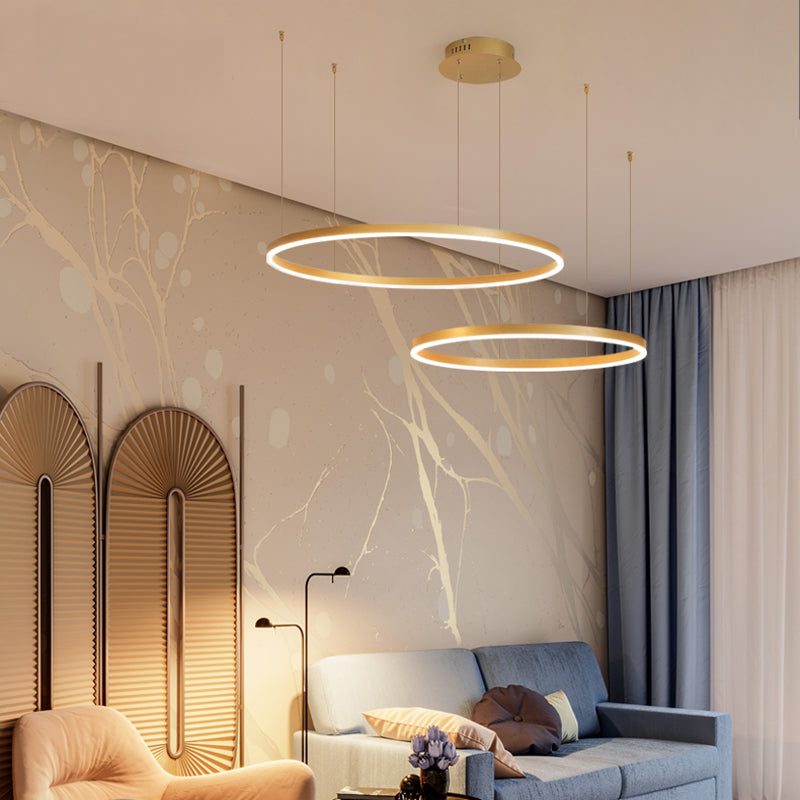Tiered Ring Pendant Light Modern Metal Circular Chandelier for Dining Room Living Room Bedroom Kitchen Island Adjustable Height LED