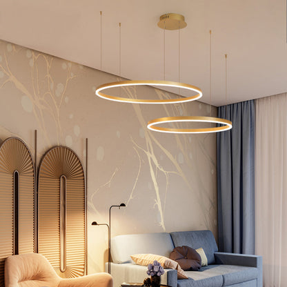 Tiered Ring Pendant Light Modern Metal Circular Chandelier for Dining Room Living Room Bedroom Kitchen Island Adjustable Height LED