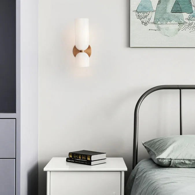 Dual-Shade Glass Sconce 16.5 inches White Iron Wall Light for Bedrooms Hallways Living Rooms Modern Accent Lighting E12 Base Ambient Fixture